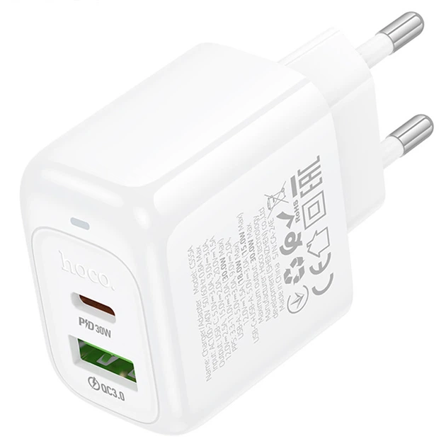 МЗП Hoco CS55A Surplus PD30W+QC3.0 (1USB-A/1C) White - Фото 2 МЗП Hoco CS55A Surplus PD30W+QC3.0 (1USB-A/1C) White - зображення 2