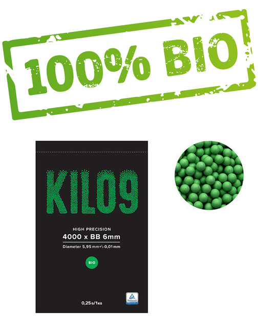 Страйкбольные шары BIO Green – 0.25g -4000шт- 1kg [KILO9] (для страйкбола) - изображение 1