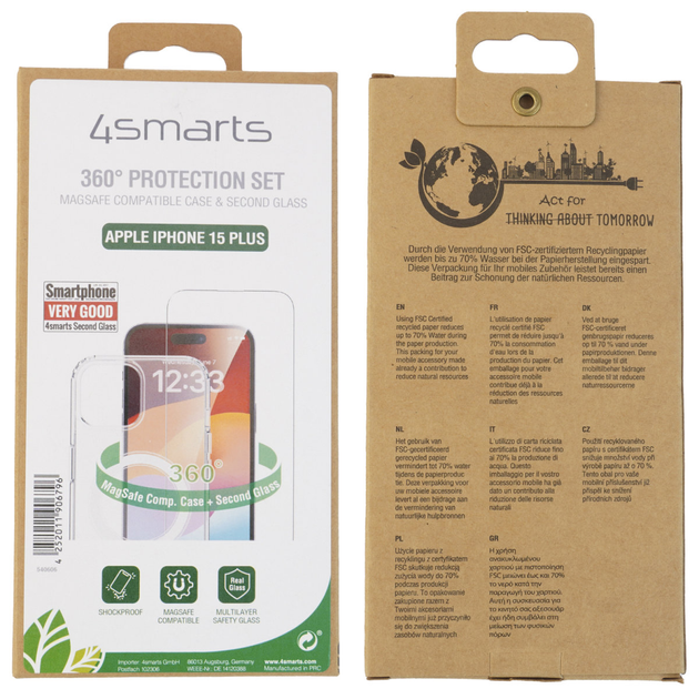 Комплект панель + скло 4smarts 360° Premium Protection Set для Apple iPhone 15 Pro сумісний з MagSafe Transparent (4252011906772) - зображення 3