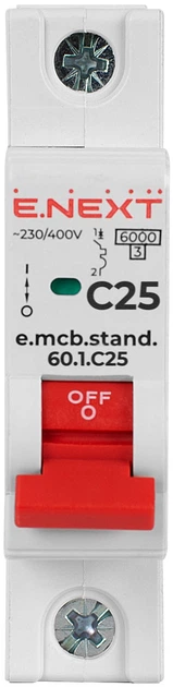 Модульный автоматический выключатель e.mcb.stand.60.1.C25, 1р, 25А, C, 6кА "E.NEXT" s002110 - изображение 6