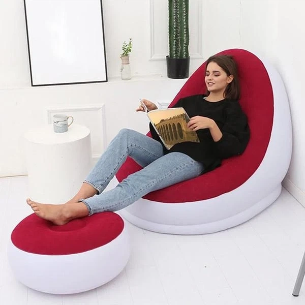 Прочный надувной диван кресло для отдыха с пуфиком AIR SOFA 102х127х76 см Красный - Фото 6 Прочный надувной диван кресло для отдыха с пуфиком AIR SOFA 102х127х76 см Красный - изображение 6