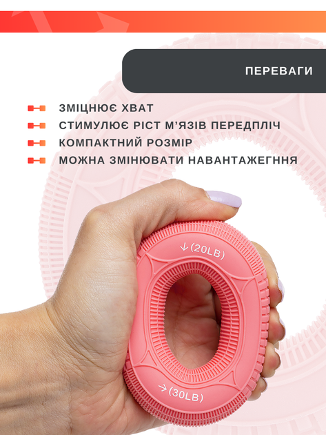 Еспандер кистьовий кільце з подвійним навантаженням JELLO FI-8558 розмір 20LB-30LB колір рожевий - Фото 5 Еспандер кистьовий кільце з подвійним навантаженням JELLO FI-8558 розмір 20LB-30LB колір рожевий - зображення 5