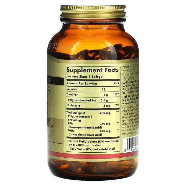 Омега-3 ЕПК і ДГК подвійна сила Solgar (Omega-3 EPA & DHA Double Strength) 700 мг 120 капсул - зображення 2