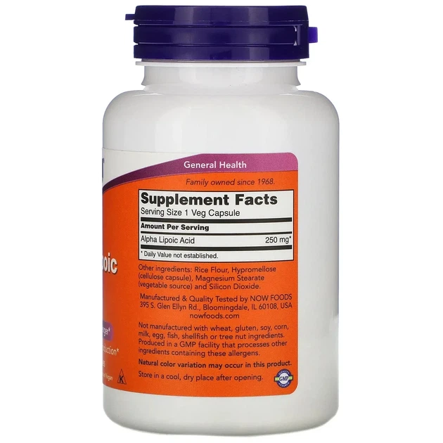 Альфа-липоевая кислота Now Foods (Alpha Lipoic Acid) 250 мг 120 капсул - изображение 2