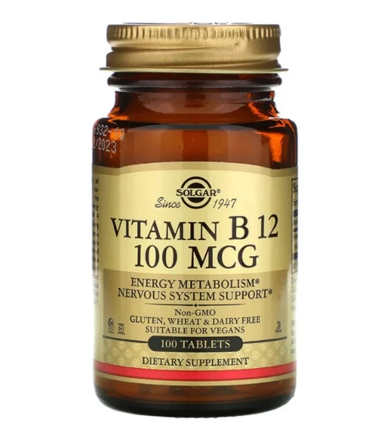 Витамин B12, цианокобаламин "Vitamin B12" 100 мкг, Solgar, 100 таблеток - Фото 1 Витамин B12, цианокобаламин "Vitamin B12" 100 мкг, Solgar, 100 таблеток - изображение 1