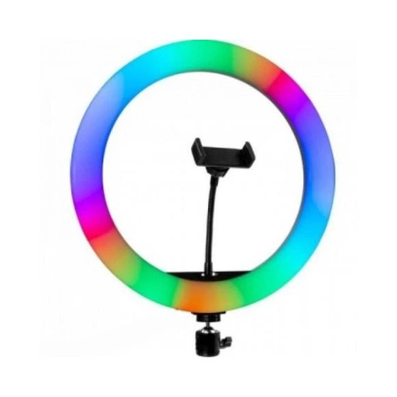 Разноцветная кольцевая RGB LED лампа для селфи 36см с держателем для телефона со штативом KL-36SHT - Фото 12 Разноцветная кольцевая RGB LED лампа для селфи 36см с держателем для телефона со штативом KL-36SHT - изображение 12