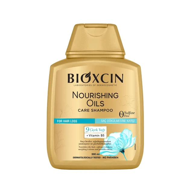 Шампунь для догляду з живильними оліями Bioxcin NOURISHING OILS 9 flower oils vitamin B5 300 мл. - изображение 3