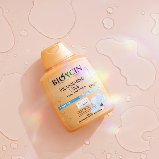 Шампунь для догляду з живильними оліями Bioxcin NOURISHING OILS 9 flower oils vitamin B5 300 мл. - изображение 4