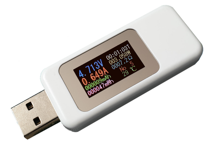 USB Вольтметр/амперметр тестер 10в1 зарядных устройств с цветным ЖК - белый - изображение 2