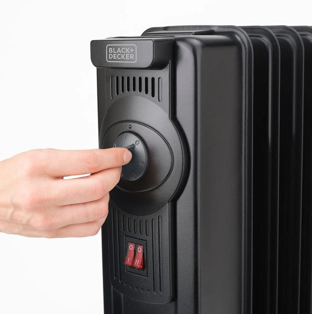 Масляный обогреватель BLACK+DECKER 1500 Вт, площадь обогрева 15 кв.м., напольный, черный (BXRA1500E) - изображение 2