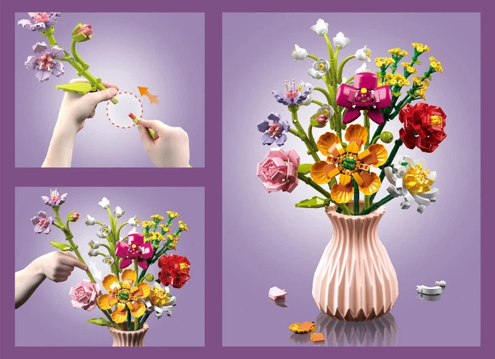 Конструктор Цветы в вазе Flowers Building Block 756 деталей