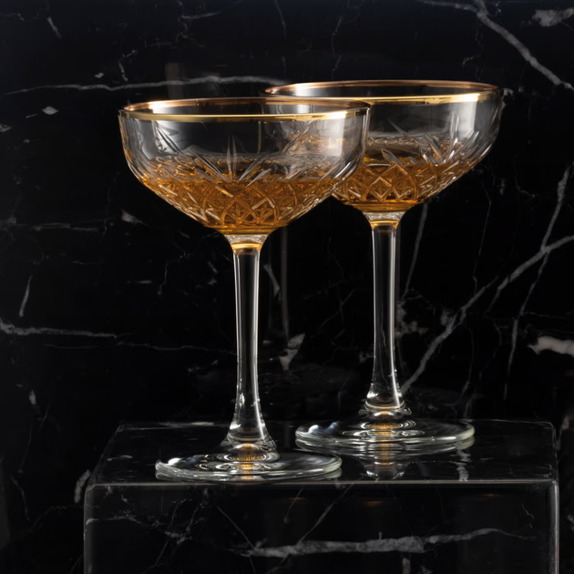 Набір келихів для шампанського Pasabahce Coupe Timeless Gold 255 мл 4 шт (8693357472662) - зображення 4