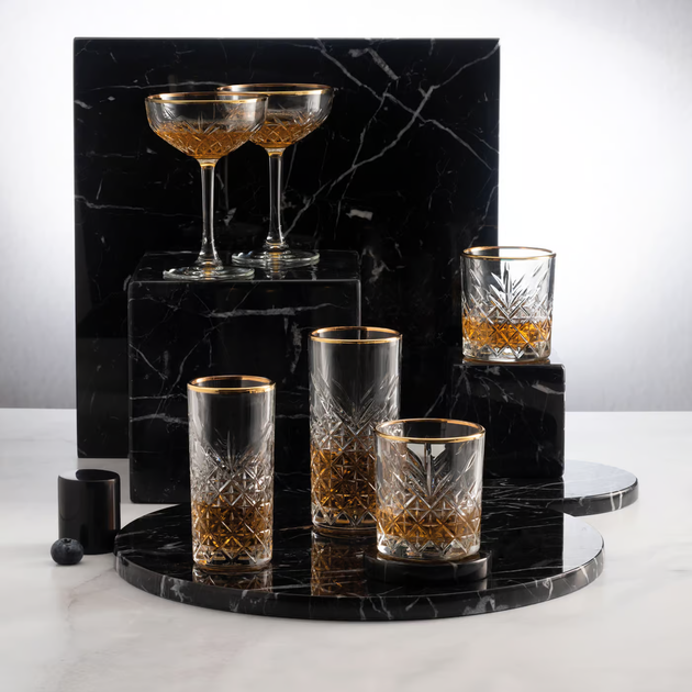 Набір келихів для шампанського Pasabahce Coupe Timeless Gold 255 мл 4 шт (8693357472662) - зображення 6