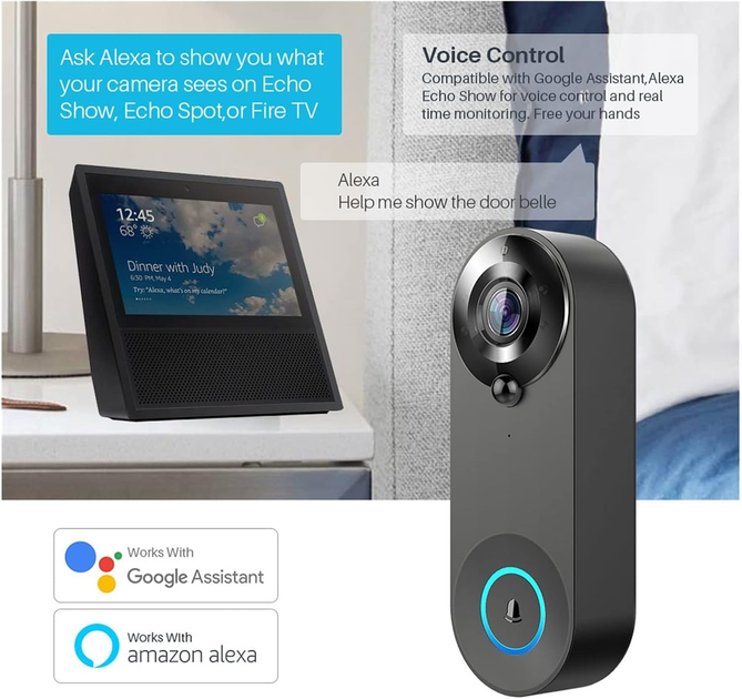 WiFI відеодомофон VHG N8 Tuya Version, Video Doorbell Black - Фото 5 WiFI відеодомофон VHG N8 Tuya Version, Video Doorbell Black - зображення 5