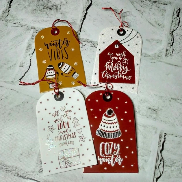 Листівкм міні подарункові теги новорічні з блискітками Winter 6,5х10 см Мікс 16 шт 2715-22-4 - зображення 2