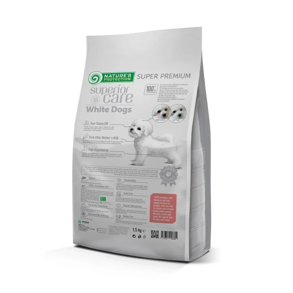 Сухий беззерновий корм Nature's Protection Superior Care White Dogs Grain Free Starter All Breeds (NPSC45669) з лососем для цуценят (стартер) всіх порід з білим забарвленням шерсті, 1.5 кг - изображение 2