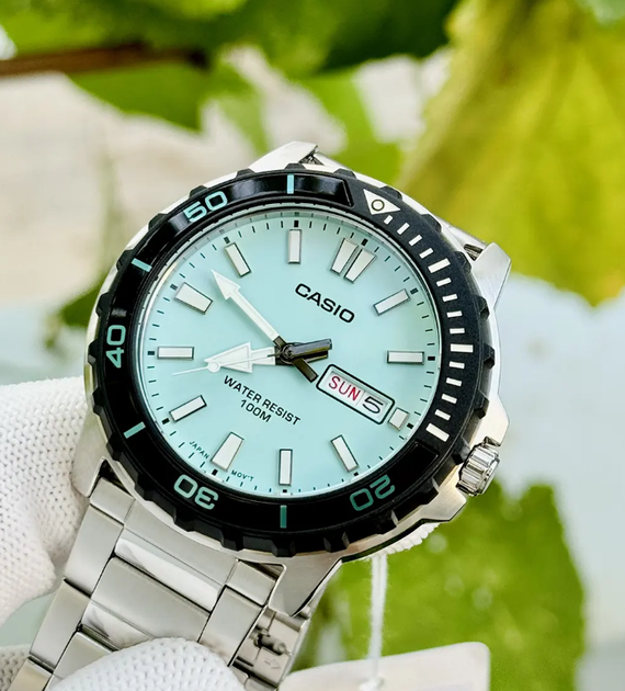 Мужские часы CASIO MTD-125D-2A2VDF в серебристом исполнении с бирюзовым циферблатом - изображение 4
