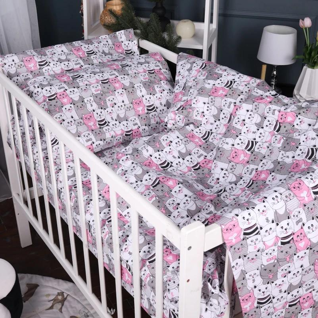 Акція на Комплект постільної білизни Mirson Полуторний 143x210 см Kids Time 17-0670 GrayPink Kitties Бязь від Rozetka