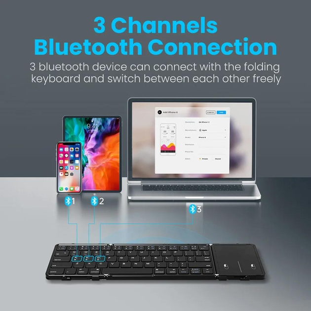 Трехсложная перезаряжаемая беспроводная Bluetooth 5.1 клавиатура с сенсорной панелью Avatto для Windows Phone PC Tablet (EN) + наклейки на УКР языке по желанию - изображение 3