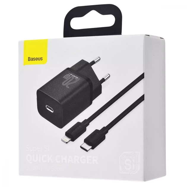 Мережевий зарядний пристрій Baseus для Iphone11/12/13/14 Pro Max 20W + Кабель USB-C to Lightining 1 м Black - зображення 4