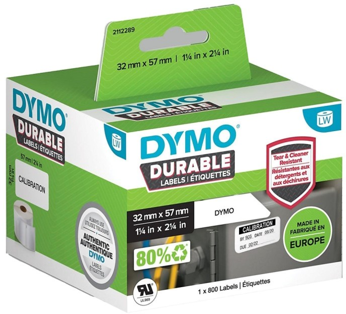 Етикетки Dymo Durable LW Label 32 x 57 мм 800 шт Black/White (2112289) - зображення 1