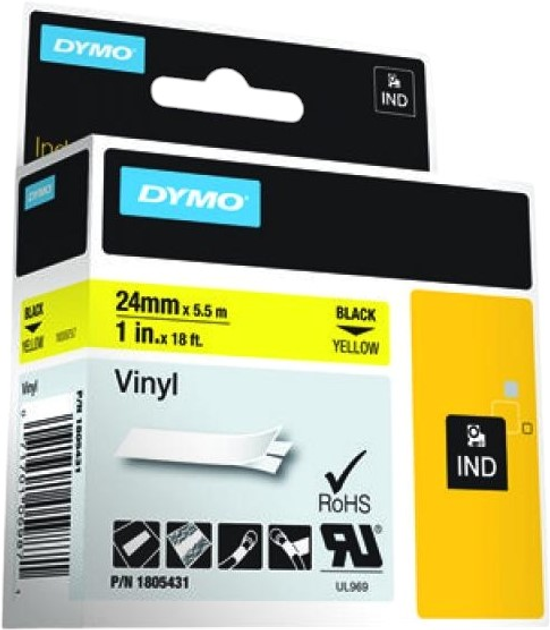Taśma etykietowa Dymo Rhino Vinyl 24 mm x 5.5 m Black/Yellow (1805431) - obraz 3