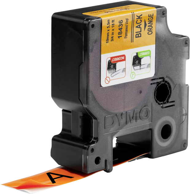 Taśma etykietowa Dymo Rhino Vinyl 19 mm x 5.5 m Black/Orange (71701184368) - obraz 3