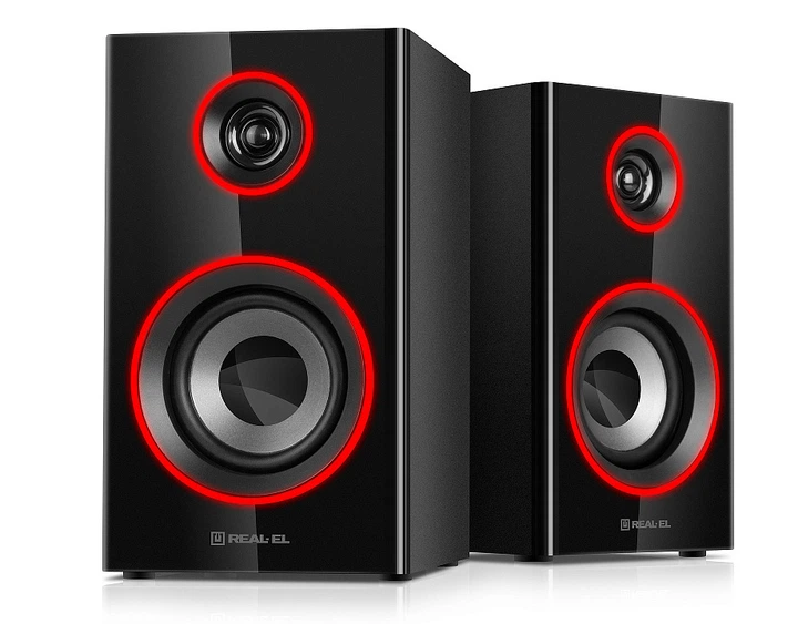 Колонки 2.0 REAL-EL S-415 black Refurbished (20 Вт, Bluetooth, подсветка) - Фото 2 Колонки 2.0 REAL-EL S-415 black Refurbished (20 Вт, Bluetooth, подсветка) - изображение 2