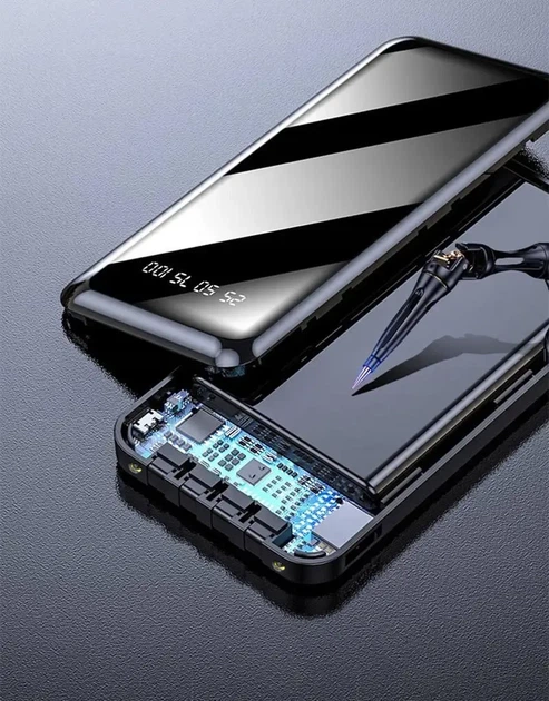 Павербанк POWER BANK 2,1A 4x КАБЕЛІ 10000 mAh Black Чорний - зображення 4