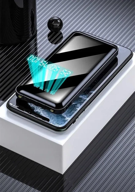 Павербанк POWER BANK 2,1A 4x КАБЕЛІ 10000 mAh Black Чорний - зображення 6