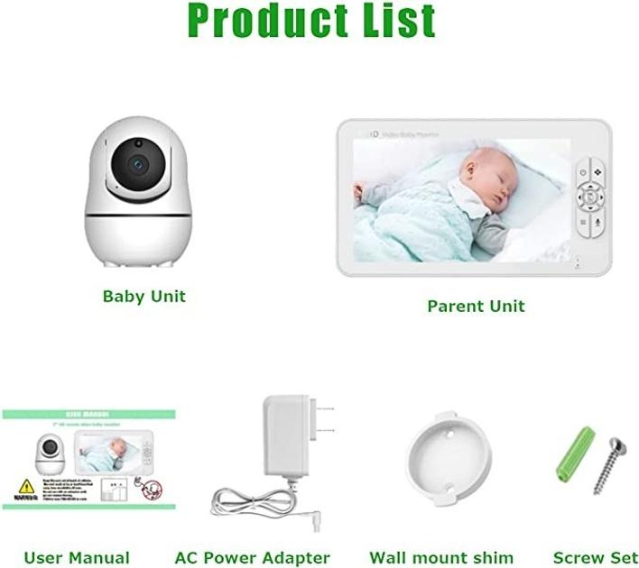 Видеоняня Baby Monitor SM-70PTZ с 7-дюймовым ЖК-монитором, аккумулятор 4000 mah(24 часа работы), обзор 355 град, датчиком звука, ночное видение, поворотная радионяня и измерением температуры - изображение 6