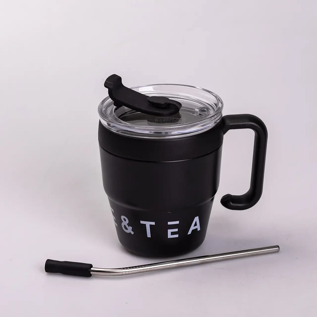 Термочашка Coffee & Tea з трубочкою чорна - зображення 2