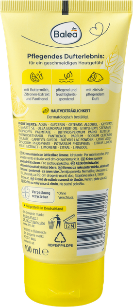 Крем для сухої шкіри рук Buttermilk & Lemon, TM Balea, 100 мл - изображение 2