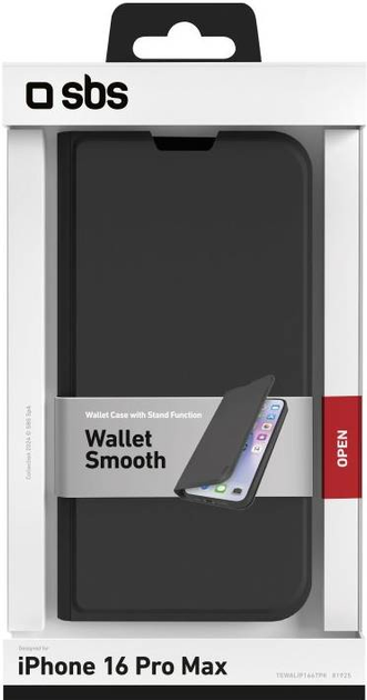 Etui SBS Smooth Wallet z PU do Apple iPhone 16 Pro Max Czarny (TEWALIP1667PK) - obraz 2