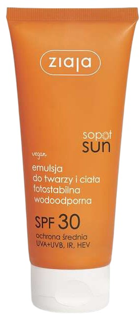 Emulsja do twarzy i ciała Ziaja Sopot Sun fotostabilna wodoodporna Spf 30 100 ml (5901887055242) - obraz 1