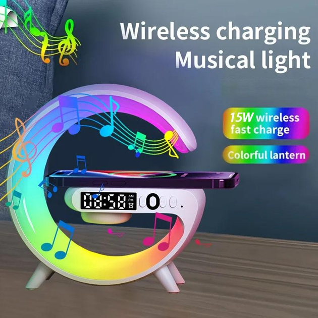 Настільна LED лампа-нічник VHG G63 з бездротовою зарядкою 10W та Bluetooth колонкою White. - изображение 9