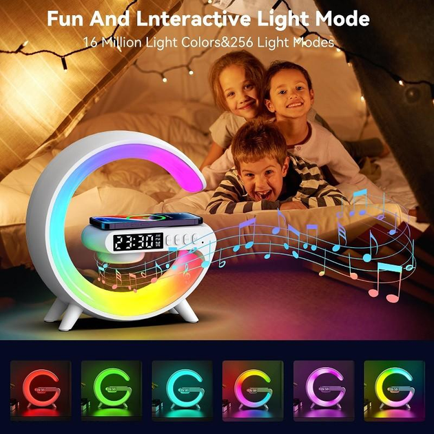 Настільна LED лампа-нічник VHG G63 з бездротовою зарядкою 10W та Bluetooth колонкою White. - изображение 10