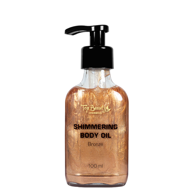 Масло для тела мерцающее сухое Top Beauty Shimmering Body Oil с шиммером 100 мл Bronze/Бронзовый шиммер - Фото 2 Масло для тела мерцающее сухое Top Beauty Shimmering Body Oil с шиммером 100 мл Bronze/Бронзовый шиммер - изображение 2
