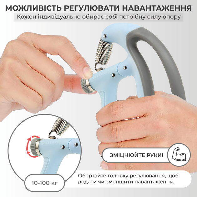 Эспандер кистевой для руки кисти запястья предплечья со счетчиком тренажер пружинный с регулируемой нагрузкой до 100 кг голубой эспандеры кистевые - Фото 2 Эспандер кистевой для руки кисти запястья предплечья со счетчиком тренажер пружинный с регулируемой нагрузкой до 100 кг голубой эспандеры кистевые - изображение 2