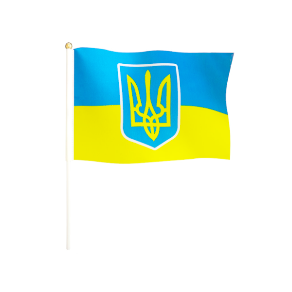 Флажок Украины с Гербом 20.5x14cм. - Фото 1 Флажок Украины с Гербом 20.5x14cм. - изображение 1