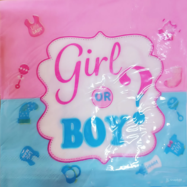 Салфетки Праздничные На Гендер Пати Girl or Boy 20шт Розовый Голубой - Фото 2 Салфетки Праздничные На Гендер Пати Girl or Boy 20шт Розовый Голубой - изображение 2