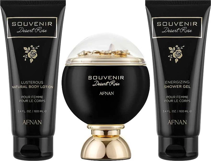 Подарунковий набір для жінок Afnan Souvenir Desert Rose Парфумована вода 100 мл + Гель для душу 100 мл + Лосьйон для тіла 100 мл (6290171073277) - зображення 2