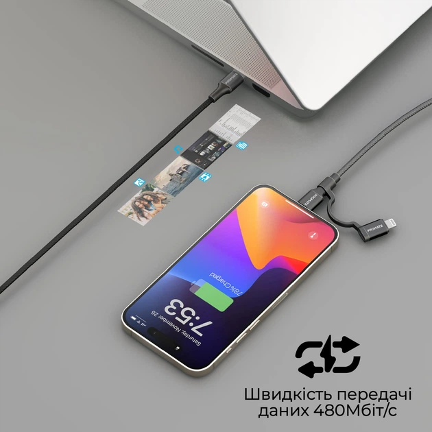 Кабель Promate PowerLink-CCi USB-C to USB-C/Lightning 1.2 м Black (powerlink-cci.black) - Фото 5 Кабель Promate PowerLink-CCi USB-C to USB-C/Lightning 1.2 м Black (powerlink-cci.black) - изображение 5