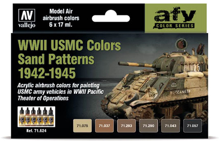 Набір акрилових фарб Vallejo Afv WWII USMC Colors Sand Patterns 1942-1945 6 шт x 17 мл (8429551716246) - зображення 1