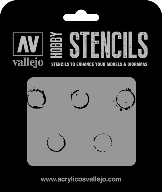 Szablon Vallejo ST-AFV002 Stencils Drum Oil Markings 1:35 (8429551986380) - obraz 1