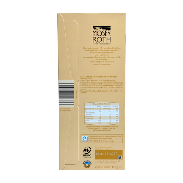 Шоколад Moser Roth чорний з марципаном chokolat amandes edel marzipan zartbitter, 150 г - зображення 2