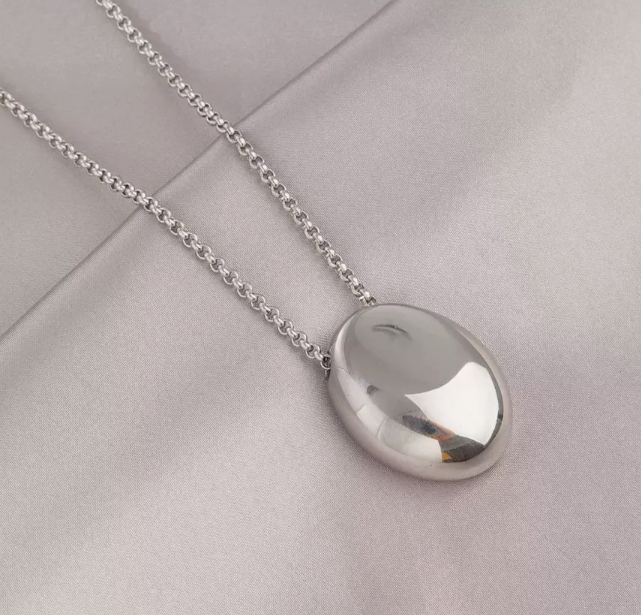 Ланцюжок Fashion Jewerly з кулоном Олива з титанової сталі подовжена підвіска кольє з кулоном овал крапля срібляста боб (SVS) - зображення 5