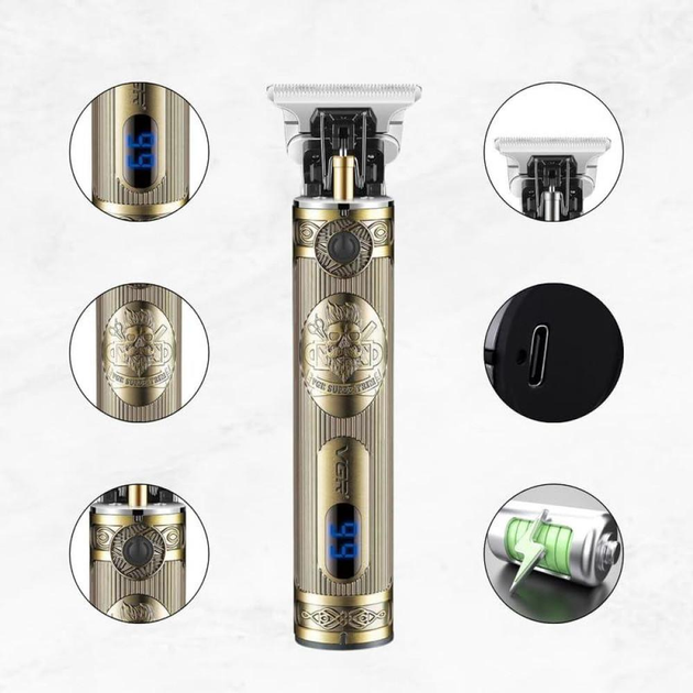 Триммер аккумуляторный для бороды и волос VGR V-948 с LED дисплеем Gold (3_05686) - изображение 2
