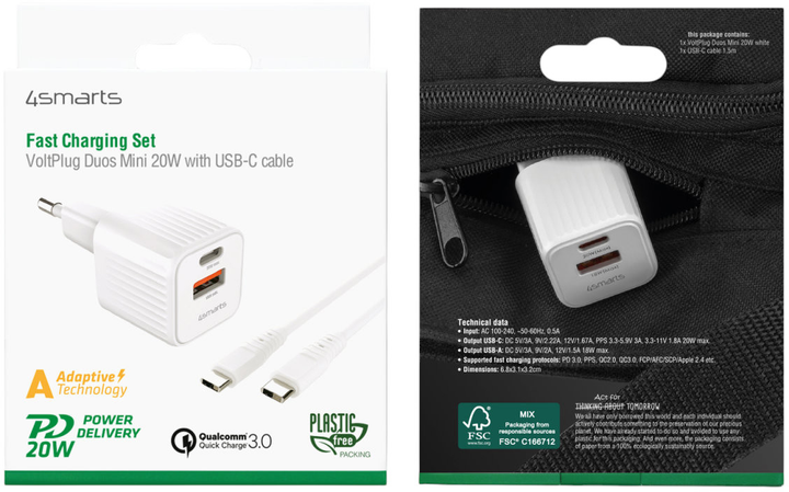 Мережевий зарядний пристрій 4smarts VoltPlug Duos Mini PD 20W White (4252011903382) - зображення 7