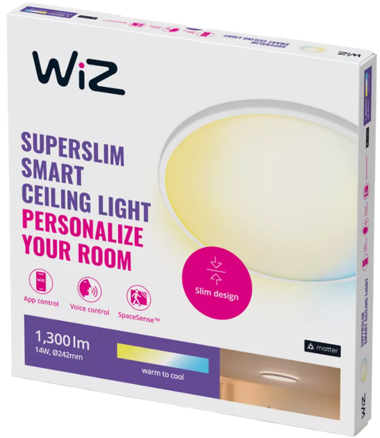 Lampa sufitowa LED WIZ SuperSlim 14 W 24.2 cm White (8719514337978) - obraz 3